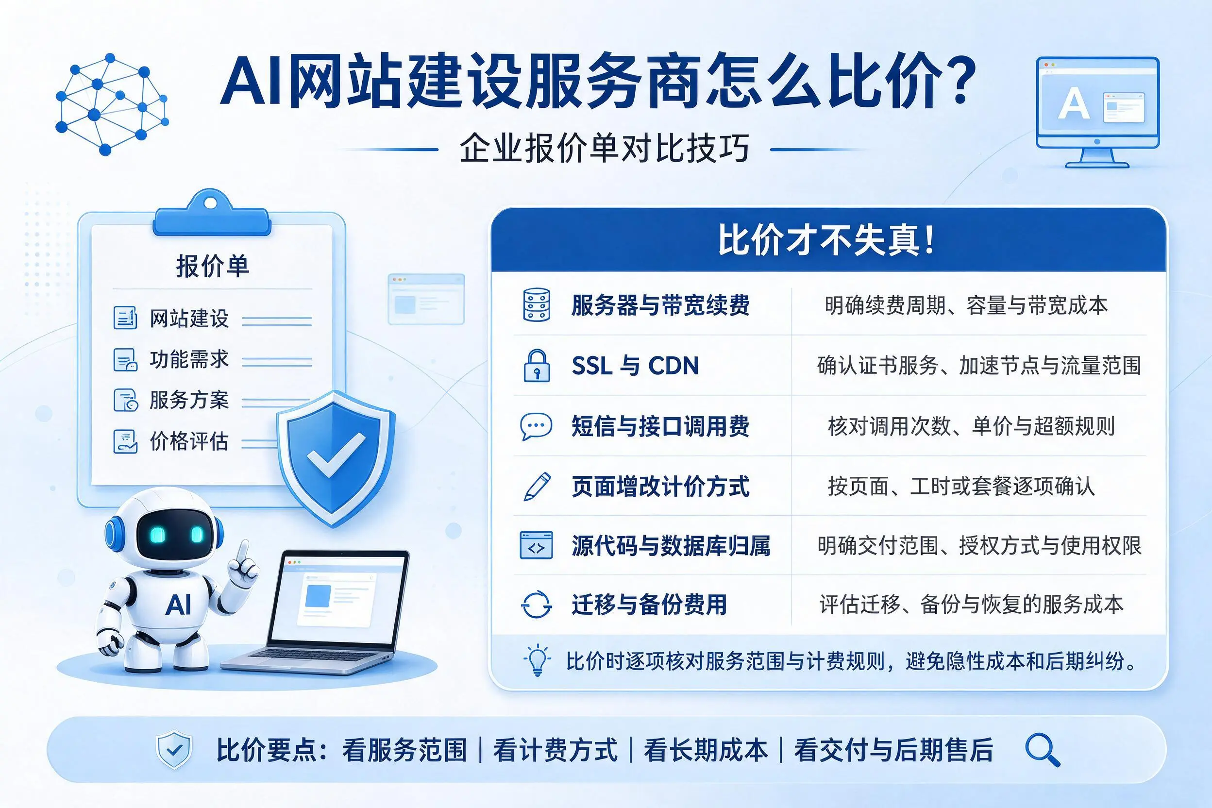 AI网站建设服务商怎么比价?张家界企业报价单对比技巧